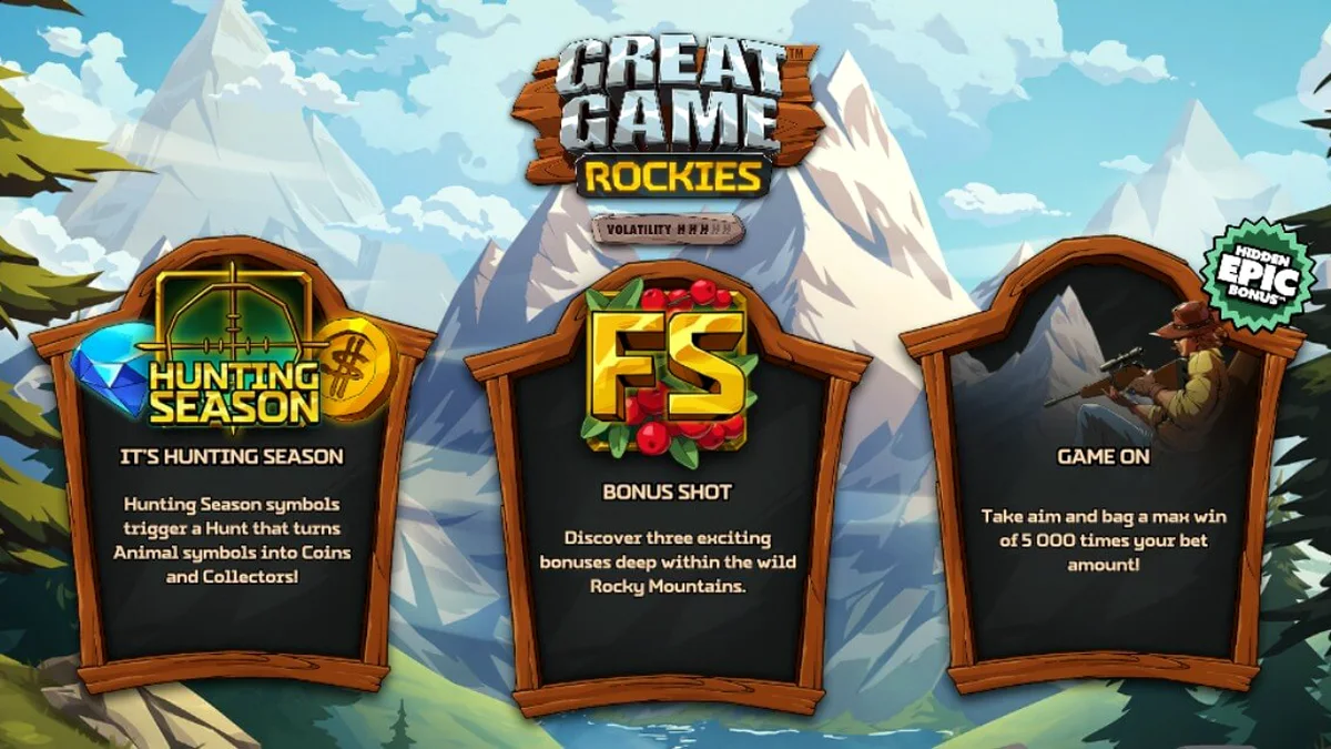 Cenário montanhoso e selvagem do jogo Great Game Rockies