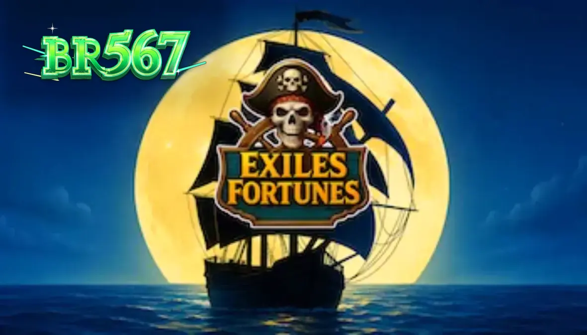 Tela principal do jogo Exiles Fortunes com tema de navio pirata e baús de tesouro